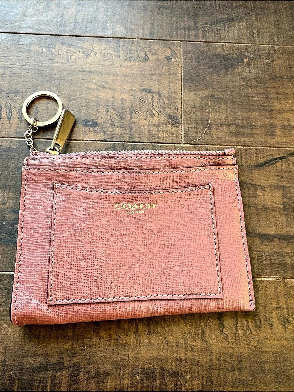 Coach Mini Skinny ID Case Pink Zip Card Holder Wallet